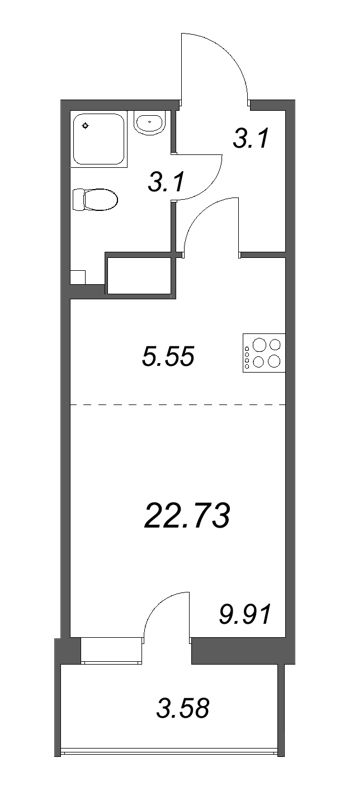 Квартира-студия, 22.73 м² - планировка, фото №1