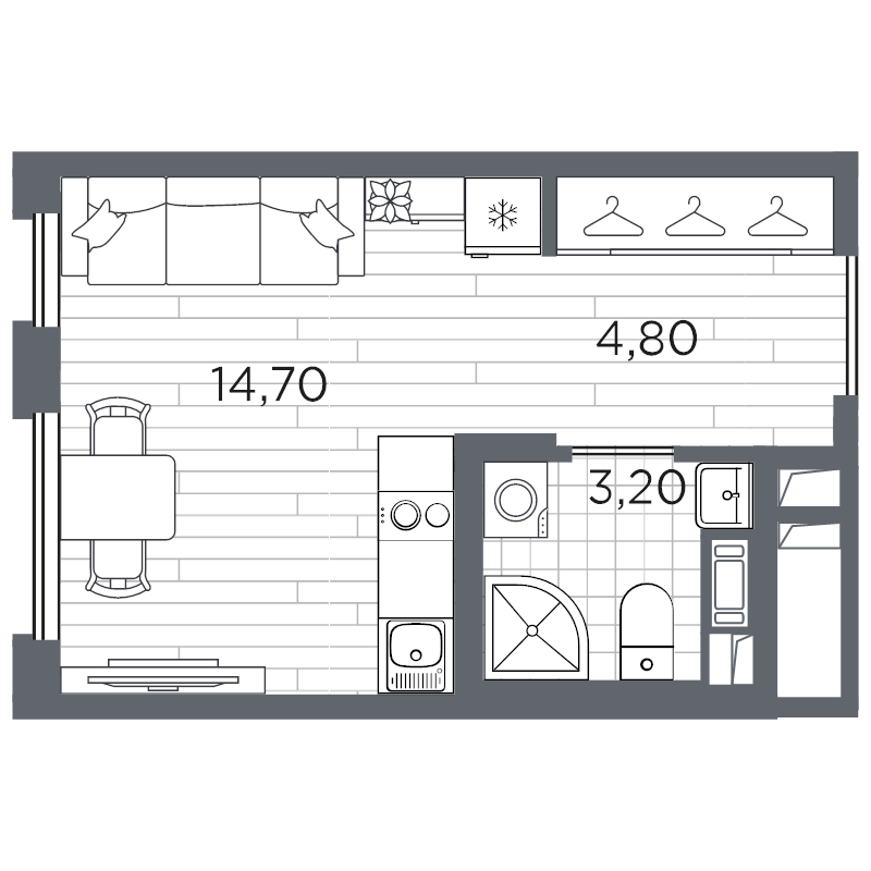 Квартира-студия, 22.7 м² в ЖК "PLUS Пулковский" - планировка, фото №1