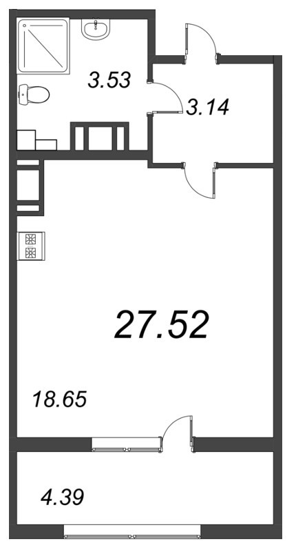 Квартира-студия, 27.52 м² - планировка, фото №1