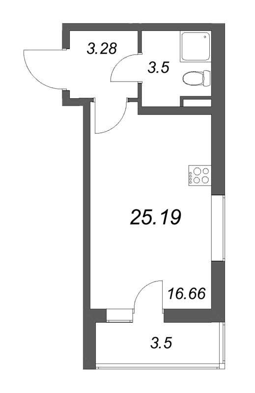 Квартира-студия, 25.19 м² в ЖК "Новая история" - планировка, фото №1