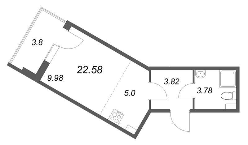 Квартира-студия, 22.58 м² - планировка, фото №1