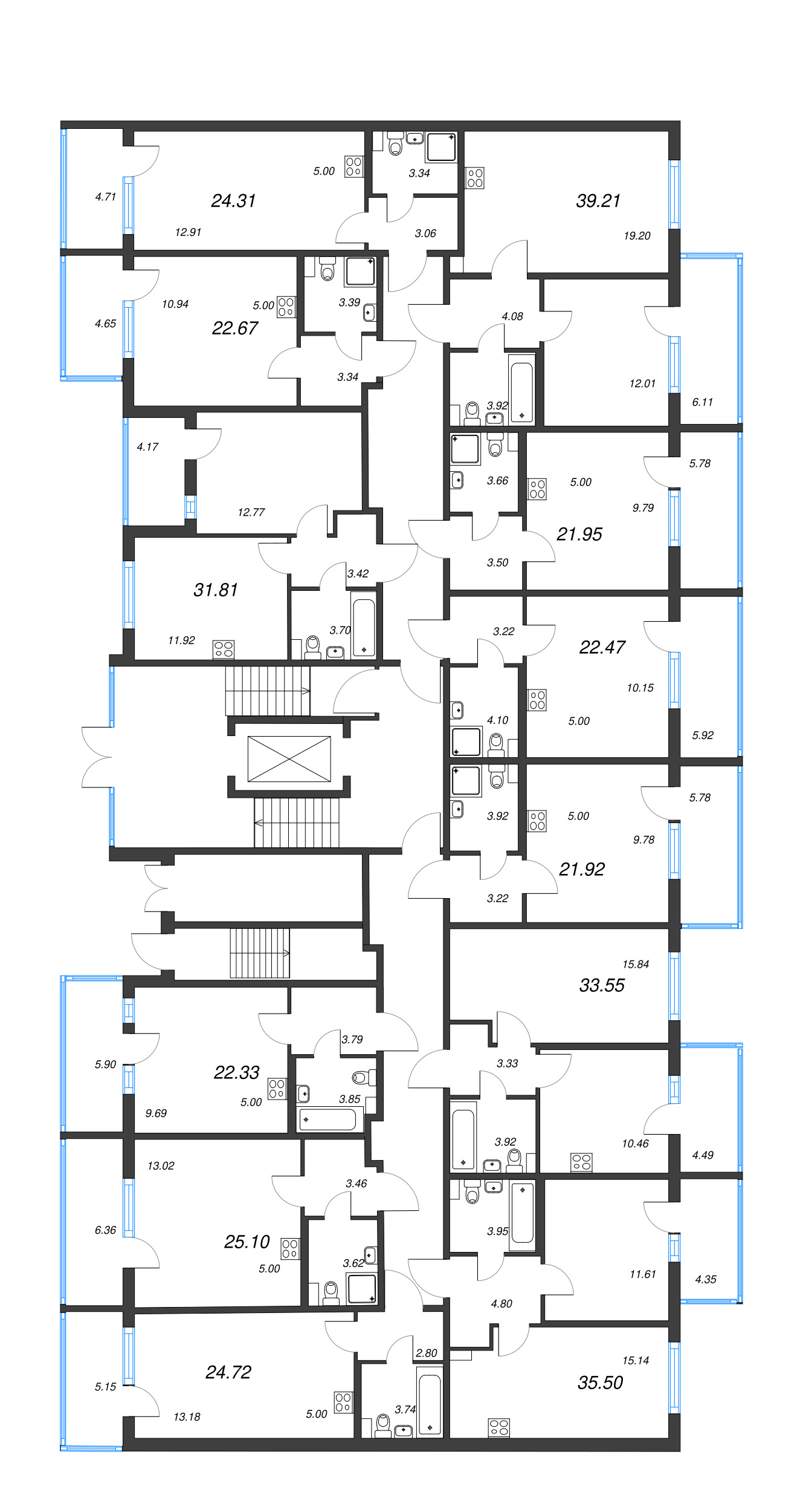 2-комнатная (Евро) квартира, 35.5 м² - планировка этажа