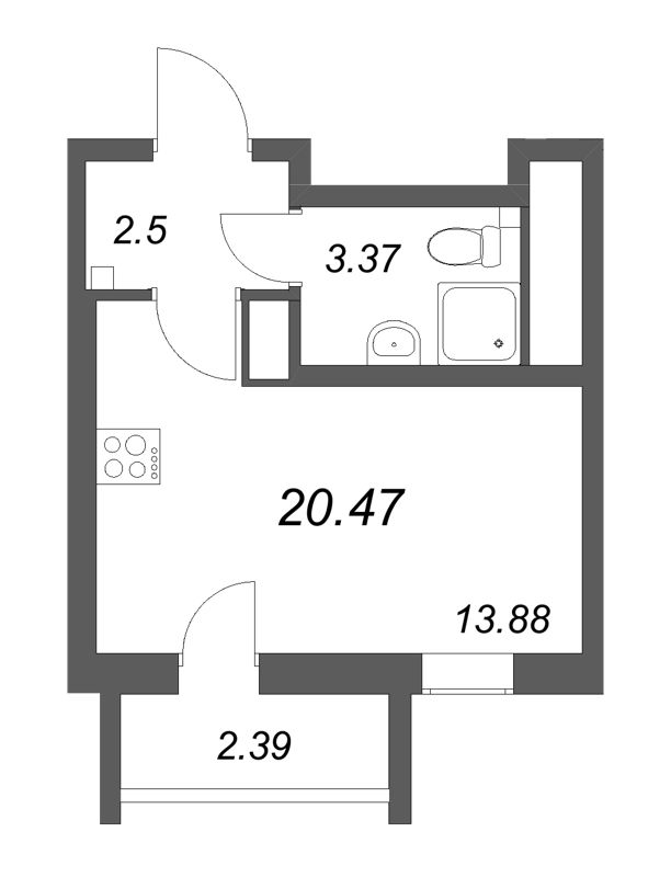 Квартира-студия, 20.47 м² в ЖК "Южный форт" - планировка, фото №1