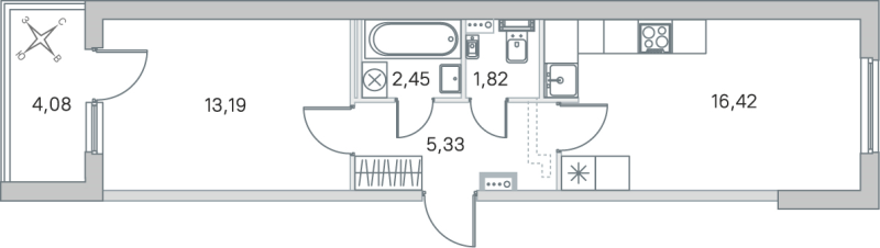 2-комнатная (Евро) квартира, 39.21 м² в ЖК "Любоград" - планировка, фото №1
