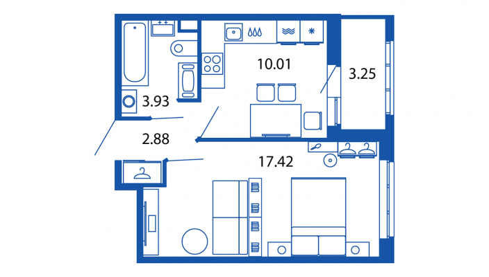 1-комнатная квартира, 34.24 м² - планировка, фото №1