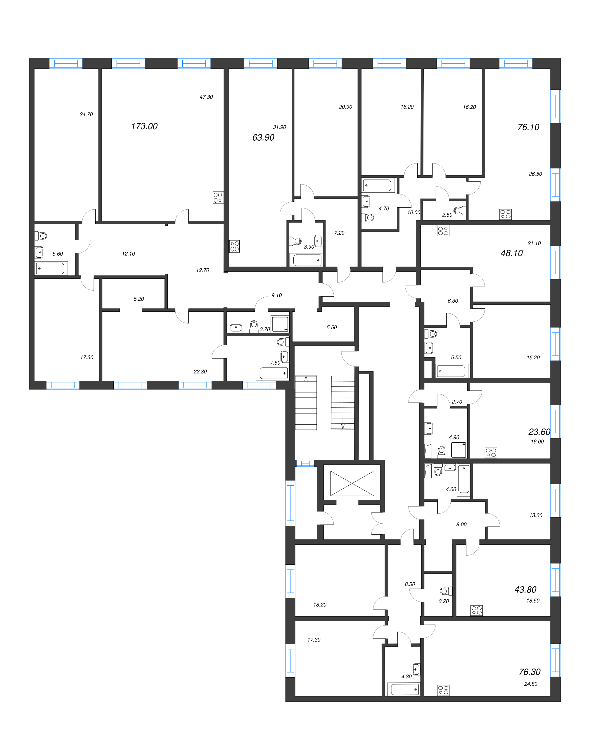 4-комнатная (Евро) квартира, 173 м² в ЖК "Neva Haus" - планировка этажа