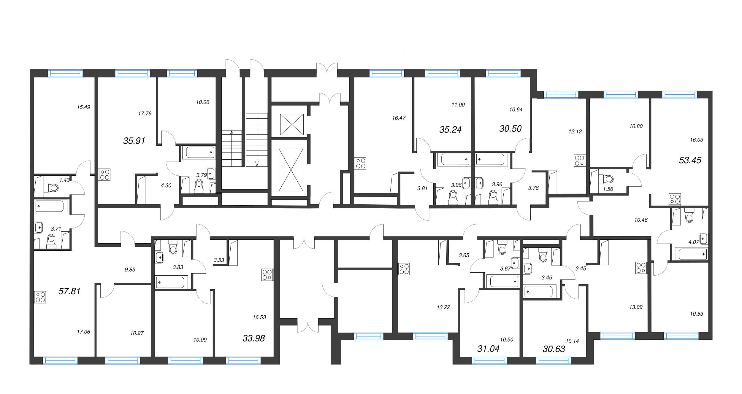 1-комнатная квартира, 30.5 м² в ЖК "Кронунг Янино" - планировка этажа