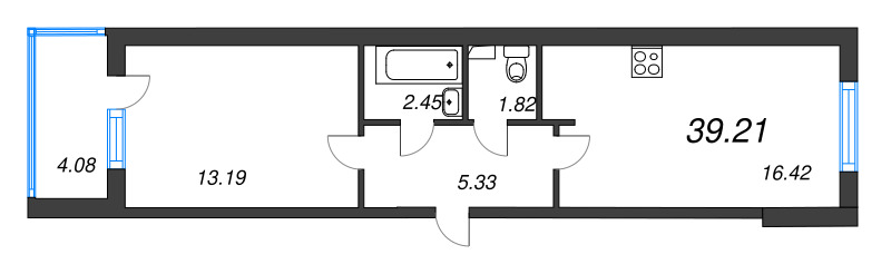 2-комнатная (Евро) квартира, 39.21 м² в ЖК "Любоград" - планировка, фото №1