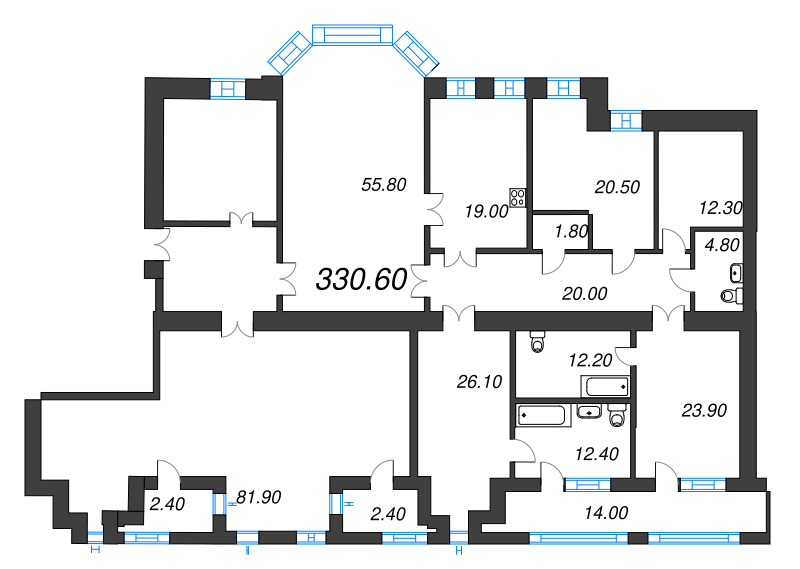 7 ккв (Евро), 315.86 м² в ЖК "Три Грации" - планировка, фото №1