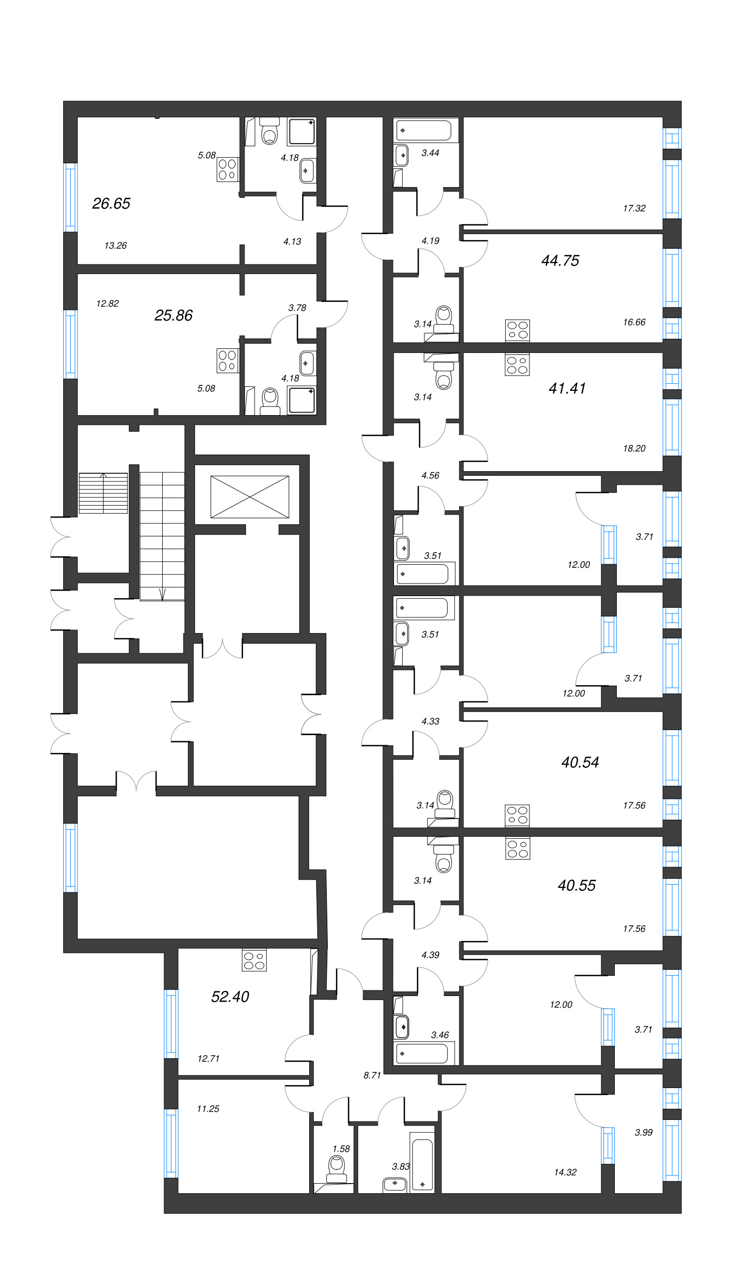 2-комнатная (Евро) квартира, 42.4 м² - планировка этажа