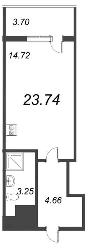 Квартира-студия, 23.74 м² - планировка, фото №1