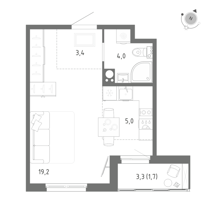 Квартира-студия, 33.3 м² в ЖК "Клюква.Парк" - планировка, фото №1