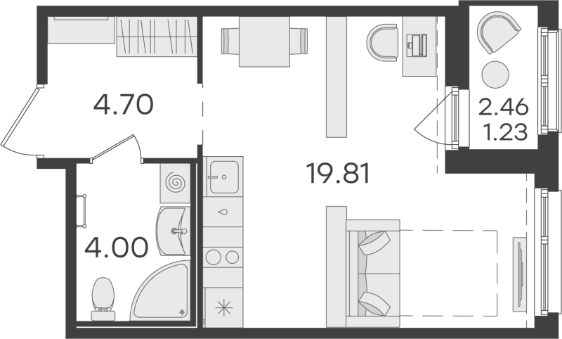 Квартира-студия, 29.74 м² в ЖК "GloraX Парголово" - планировка, фото №1