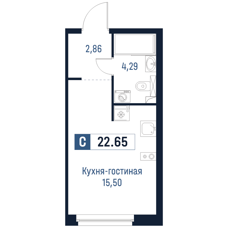 Квартира-студия, 22.65 м² в ЖК "Максималист" - планировка, фото №1