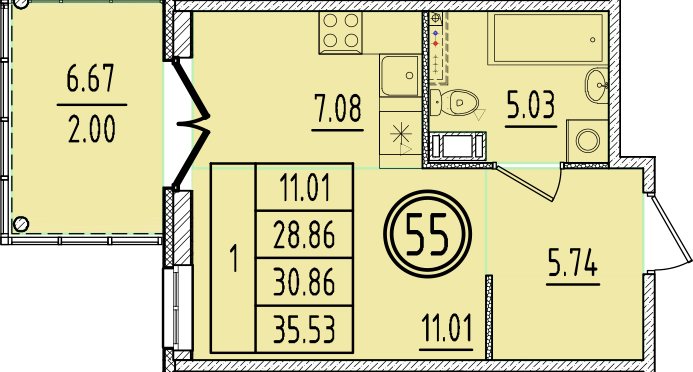 Квартира-студия, 28.86 м² в ЖК "Образцовый квартал 6.4" - планировка, фото №1