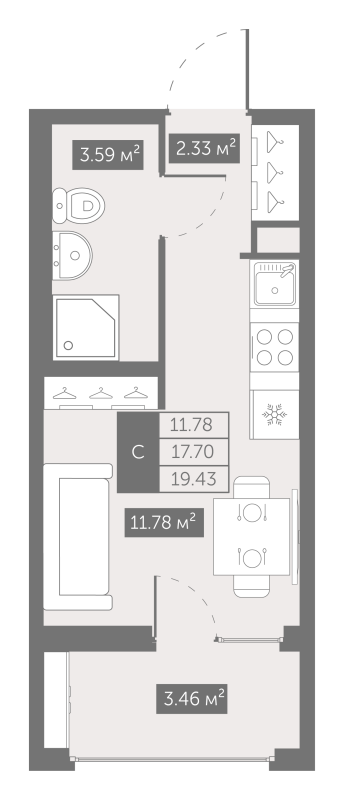 Квартира-студия, 19.43 м² в ЖК "UP-квартал Новый Московский" - планировка, фото №1