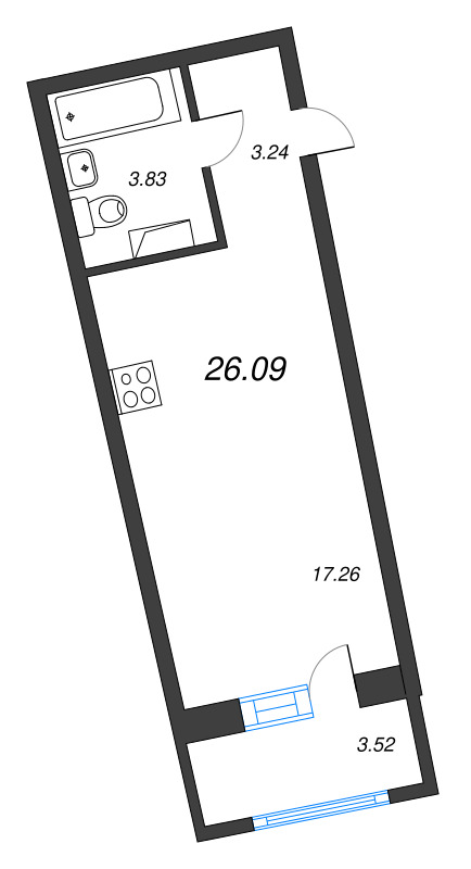 Квартира-студия, 26.09 м² в ЖК "Аквилон РИВА" - планировка, фото №1