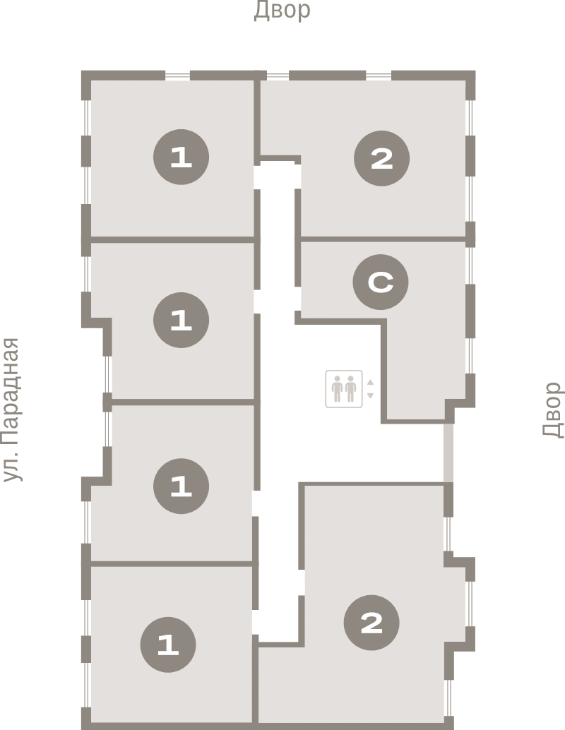 2-комнатная (Евро) квартира, 44.3 м² в ЖК "Брусника в Новоселье" - планировка этажа