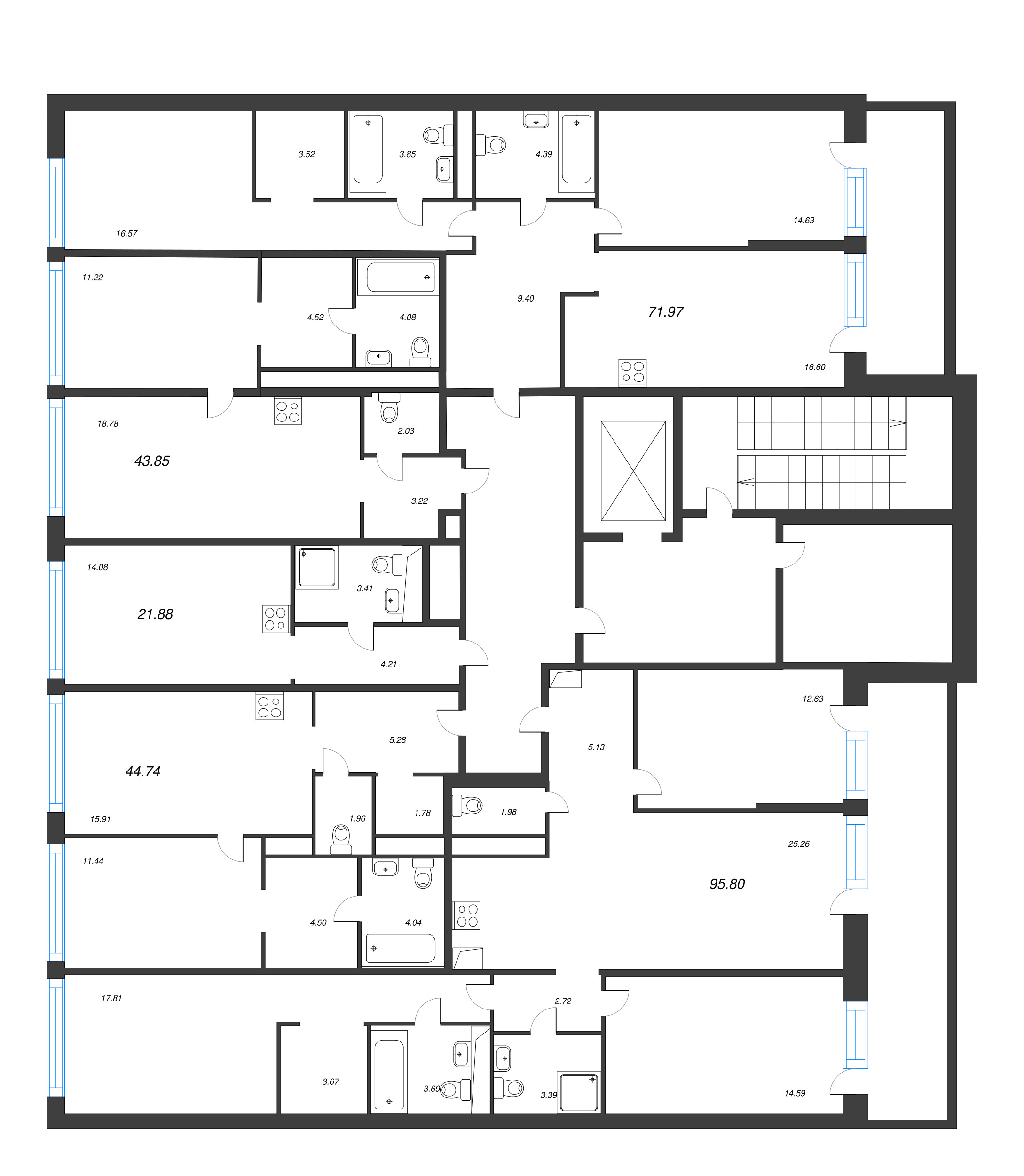 4-комнатная (Евро) квартира, 95.8 м² в ЖК "Avant" - планировка этажа