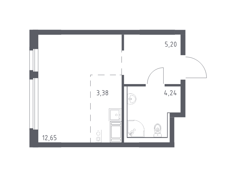 Квартира-студия, 25.47 м² - планировка, фото №1