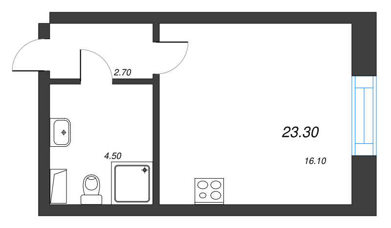 Квартира-студия, 23.3 м² - планировка, фото №1