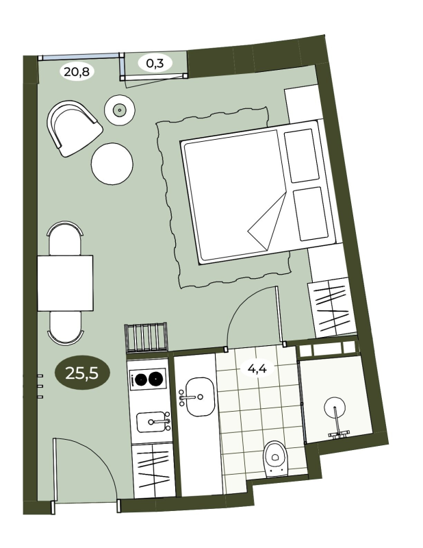 Квартира-студия, 25.3 м² в ЖК "Место в Рощино" - планировка, фото №1