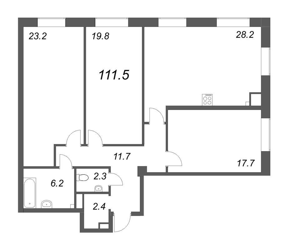 4-комнатная (Евро) квартира, 112.6 м² - планировка, фото №1