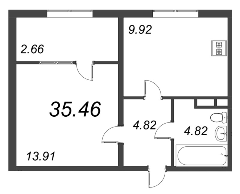 1-комнатная квартира, 38.09 м² в ЖК "Pixel" - планировка, фото №1