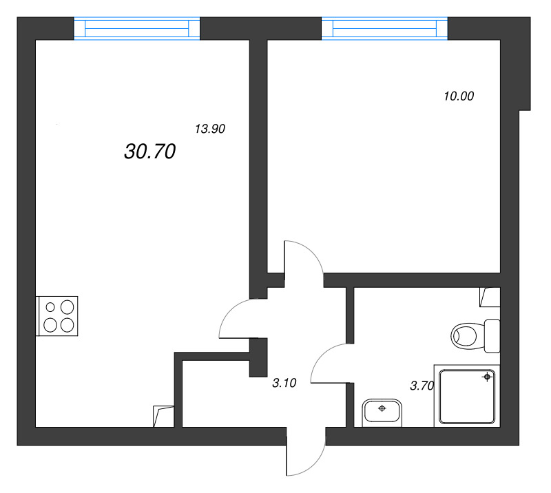 1-комнатная квартира, 30.7 м² в ЖК "Ручьи" - планировка, фото №1