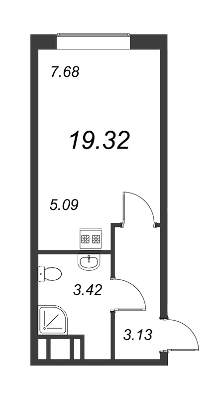 Квартира-студия, 19.2 м² - планировка, фото №1