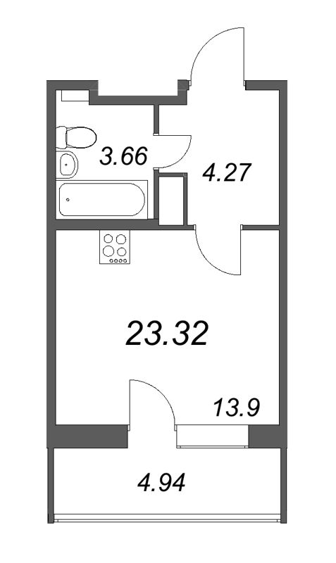 Квартира-студия, 23.32 м² - планировка, фото №1