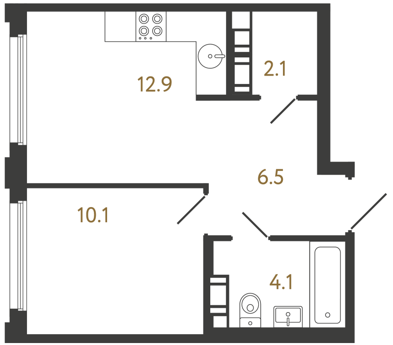 1-комнатная квартира, 35.7 м² в ЖК "Гений" - планировка, фото №1
