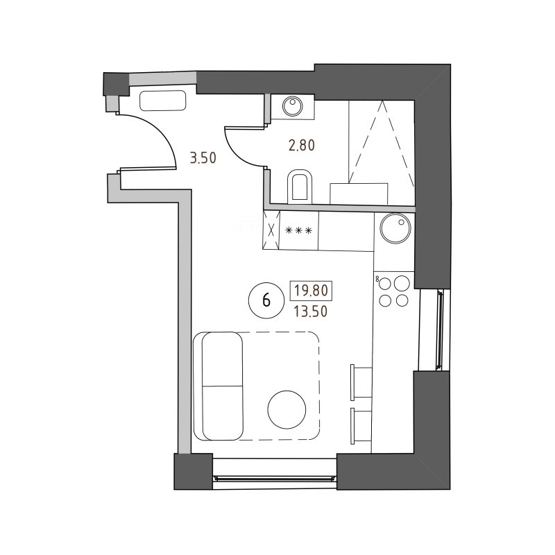 Квартира-студия, 19.8 м² в ЖК "Швецова 4" - планировка, фото №1