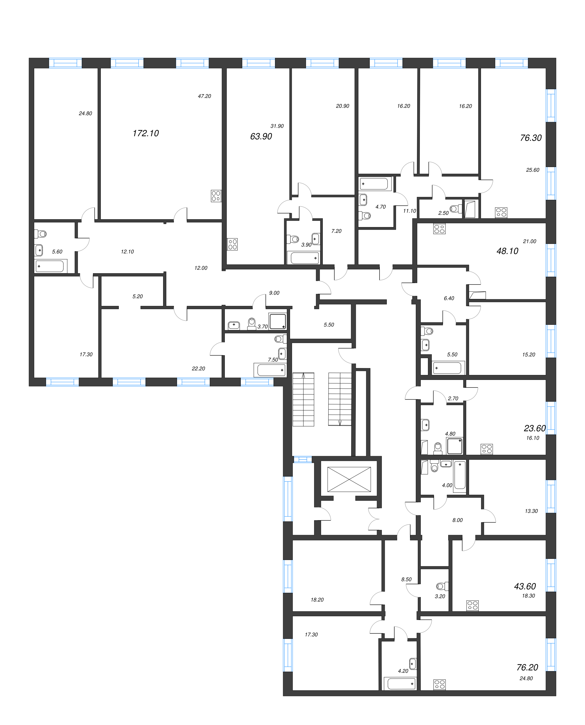 2-комнатная (Евро) квартира, 64 м² в ЖК "Neva Haus" - планировка этажа