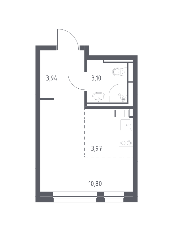 Квартира-студия, 21.81 м² - планировка, фото №1