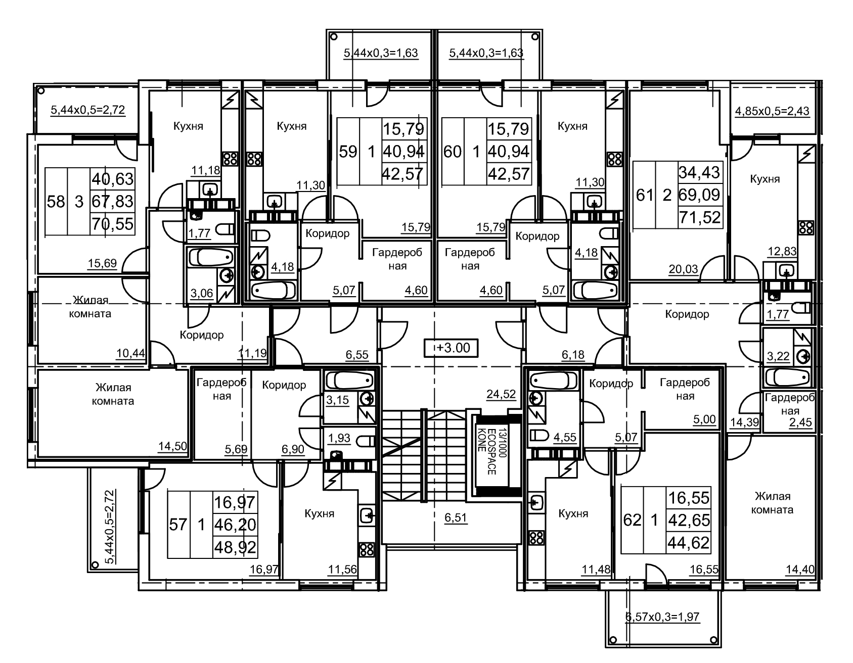 1-комнатная квартира, 43.66 м² в ЖК "Финский квартал" - планировка этажа