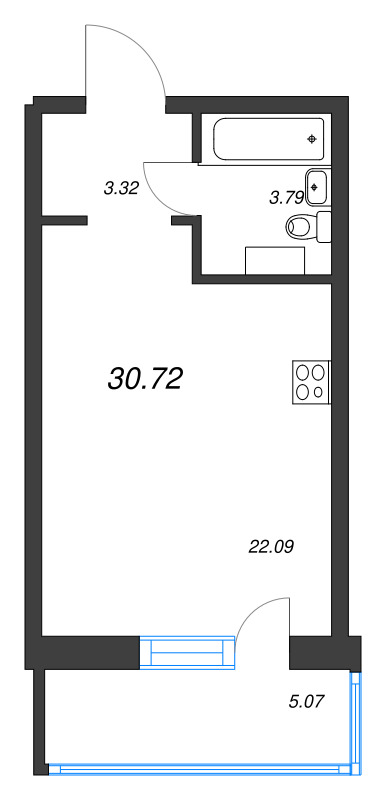 Квартира-студия, 30.72 м² - планировка, фото №1