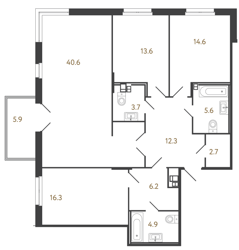 4-комнатная (Евро) квартира, 120.5 м² в ЖК "Репин" - планировка, фото №1