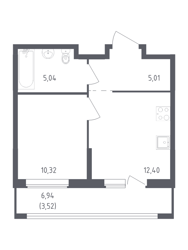 1-комнатная квартира, 36.29 м² - планировка, фото №1