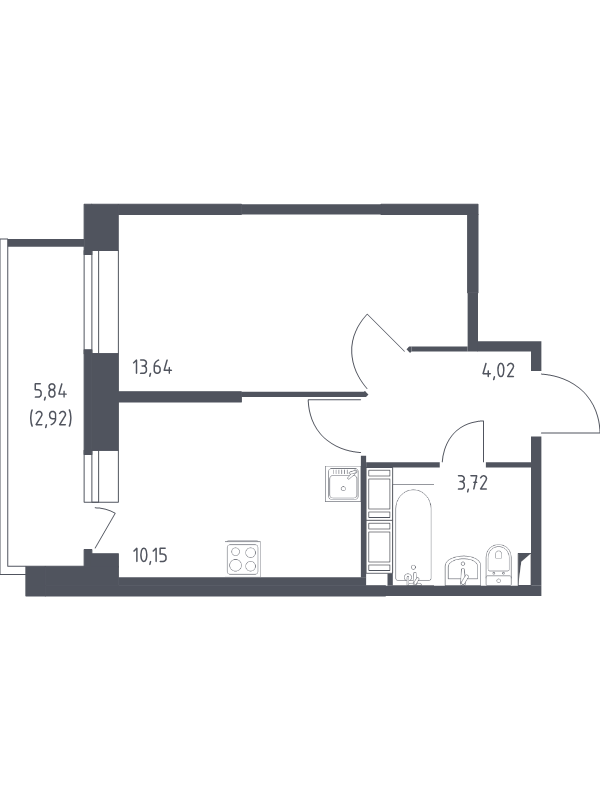 1-комнатная квартира, 34.45 м² - планировка, фото №1