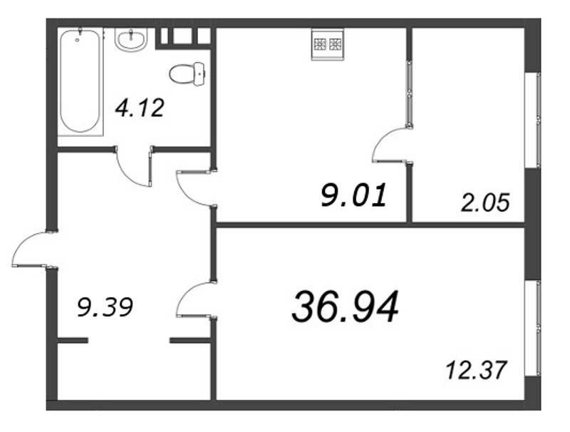 1-комнатная квартира, 39.62 м² в ЖК "Pixel" - планировка, фото №1