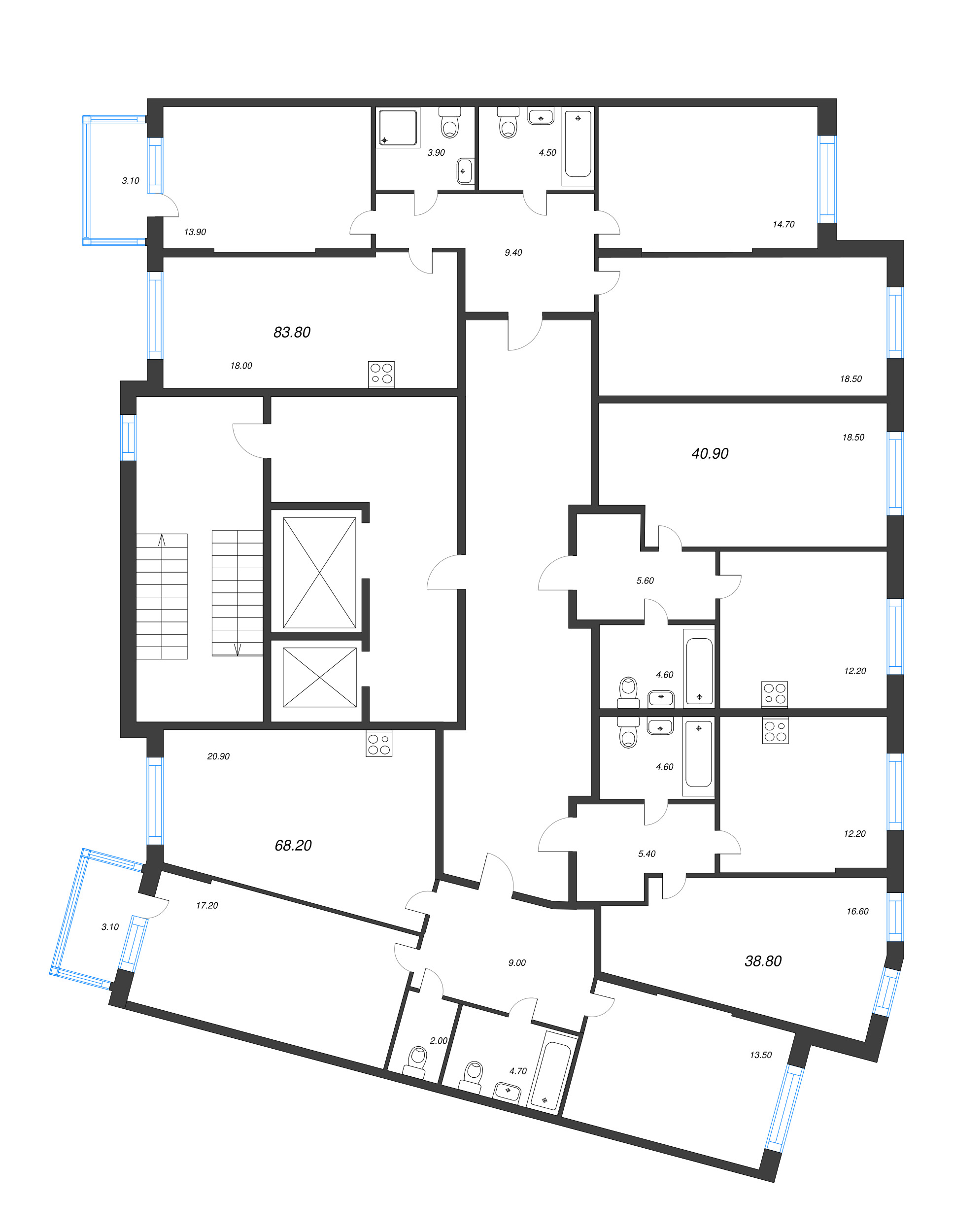 1-комнатная квартира, 38.8 м² в ЖК "Ягодное Река Парк" - планировка этажа