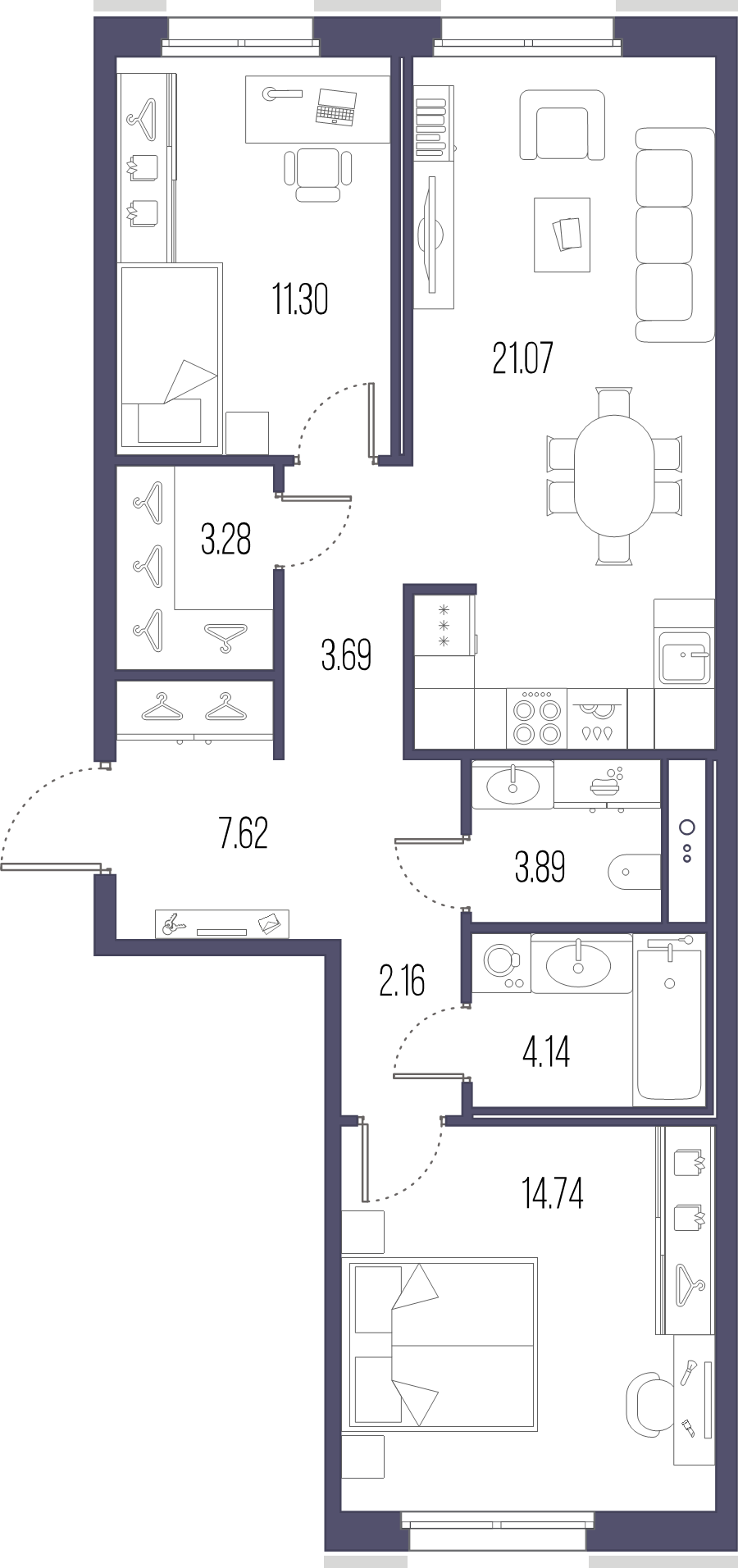 3-комнатная (Евро) квартира, 71.93 м² в ЖК "Большой Сампсониевский, 32" - планировка, фото №1