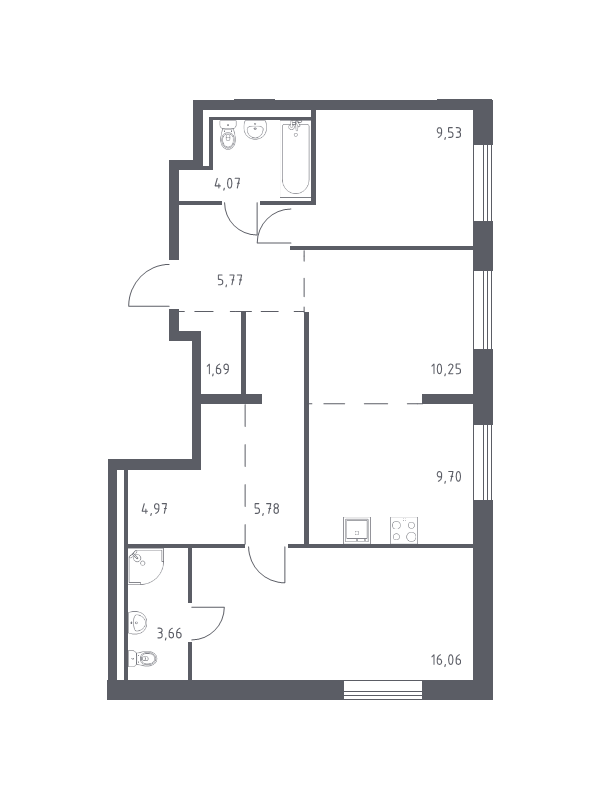 3-комнатная (Евро) квартира, 71.48 м² - планировка, фото №1