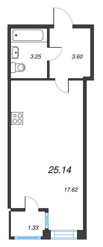 Квартира-студия, 24.7 м² - планировка, фото №1