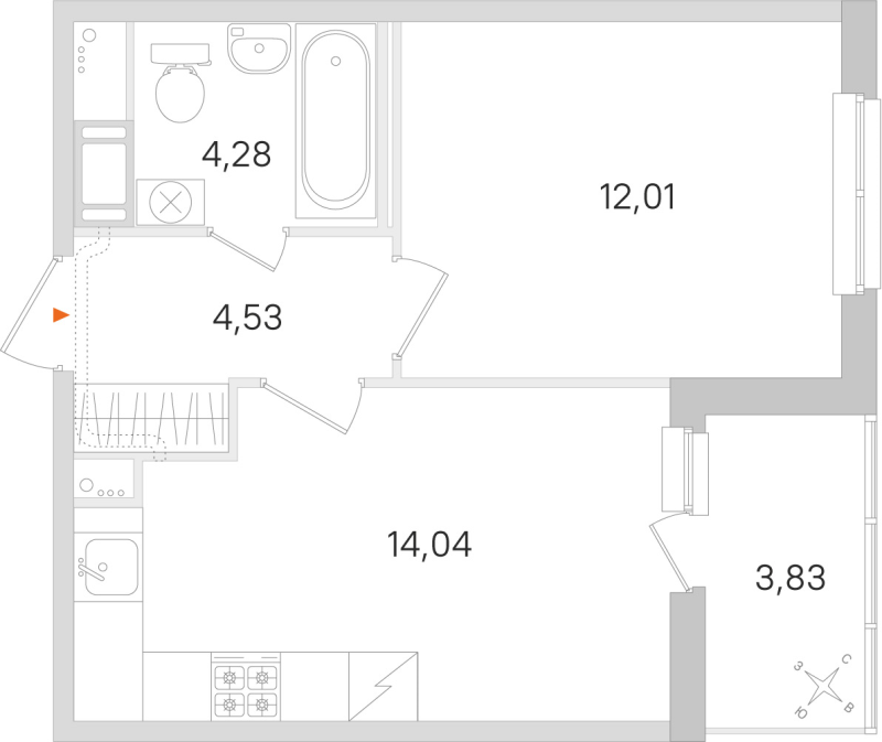 1-комнатная квартира, 34.86 м² в ЖК "Ясно.Янино" - планировка, фото №1