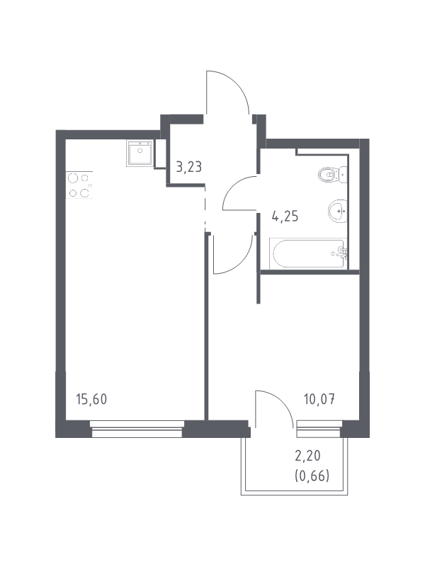 2-комнатная (Евро) квартира, 33.81 м² в ЖК "Невская Долина" - планировка, фото №1