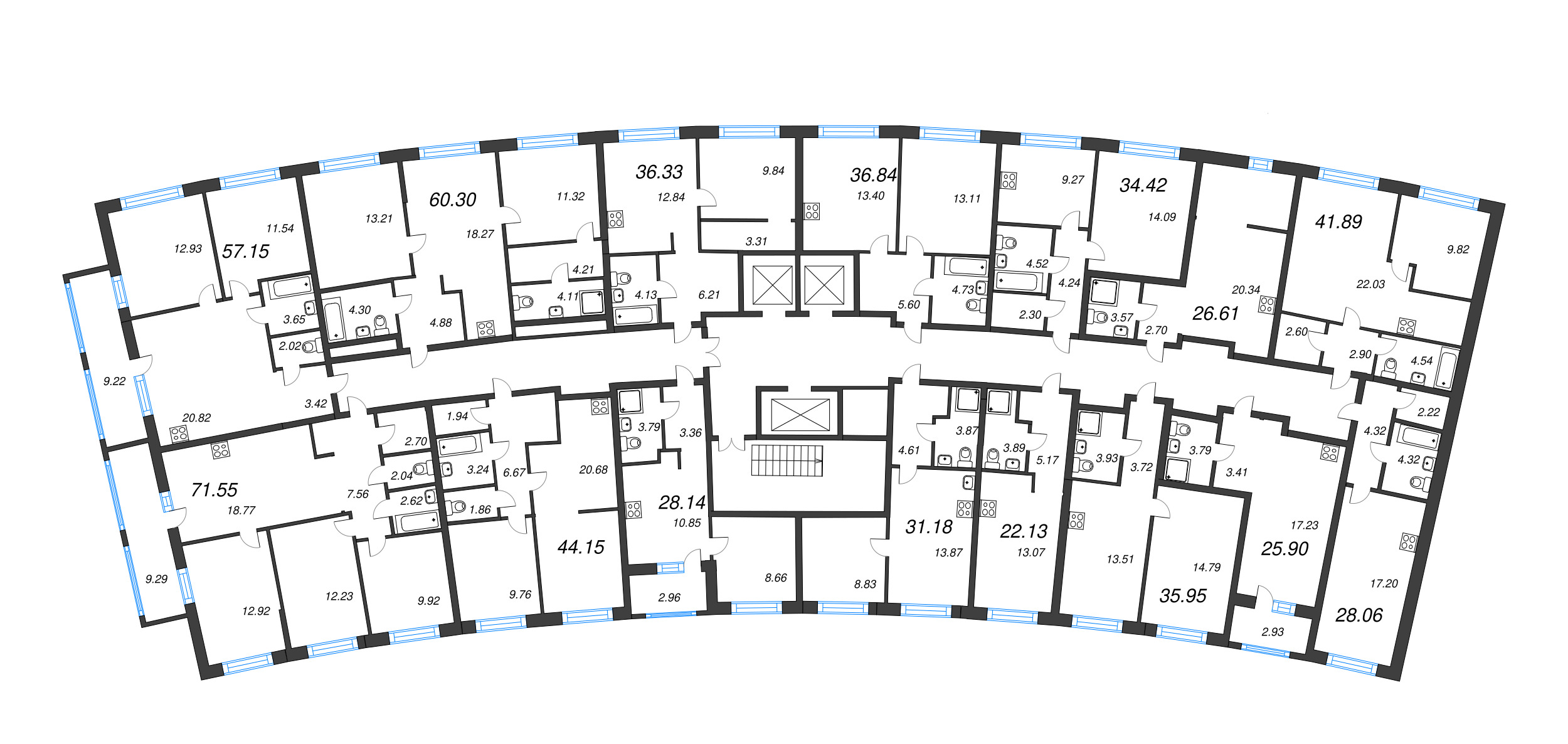 Квартира-студия, 25.9 м² в ЖК "Аквилон Riva" - планировка этажа