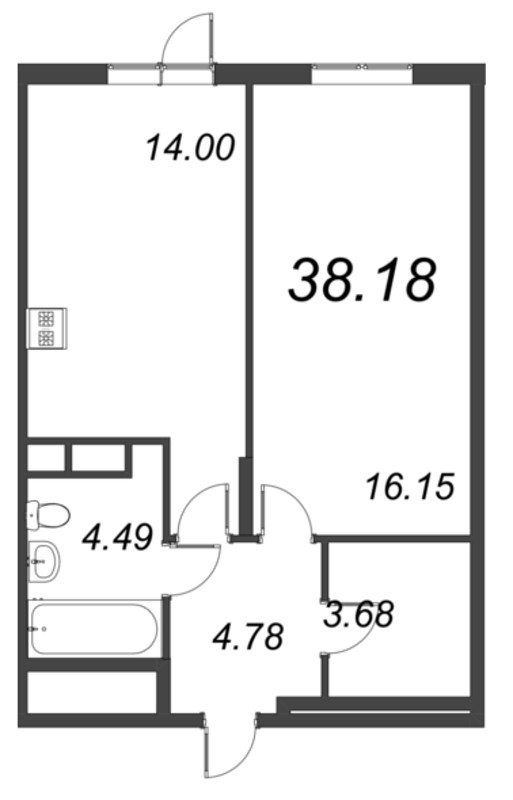 2-комнатная (Евро) квартира, 38.18 м² в ЖК "VEREN NORT сертолово" - планировка, фото №1