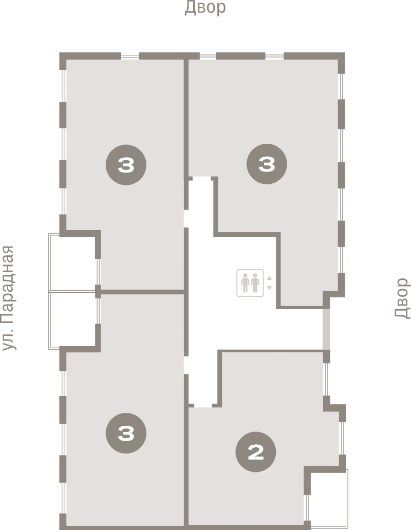 3-комнатная квартира, 85.1 м² в ЖК "Брусника в Новоселье" - планировка этажа